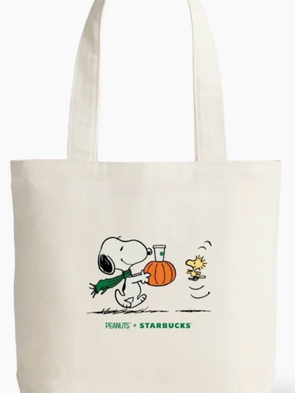 Starbucks Cream Tote with Snoopy Pumpkin and Green Logo